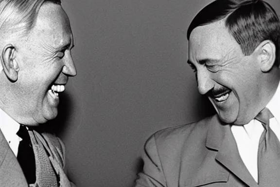 Image similar to “ very very intricate photorealistic photo of hitler and joe biden laughing together, detailed natural lighting, award - winning crisp details ”