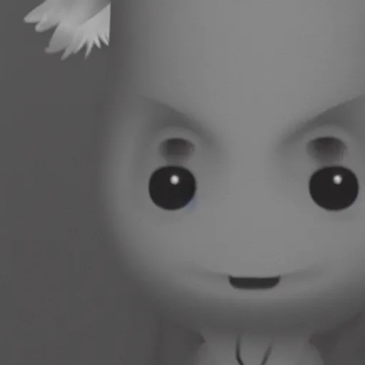 Image similar to cute fumo plush of a yurei lurking in the dark, black and white, found footage, vray