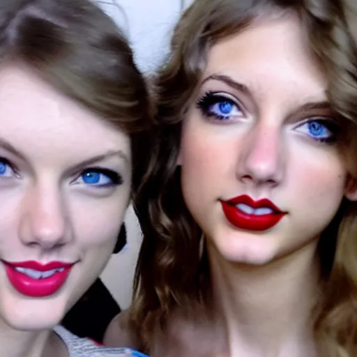 Image similar to a selfie of taylor swift and emily rudd, medium shot, detailed eyes,