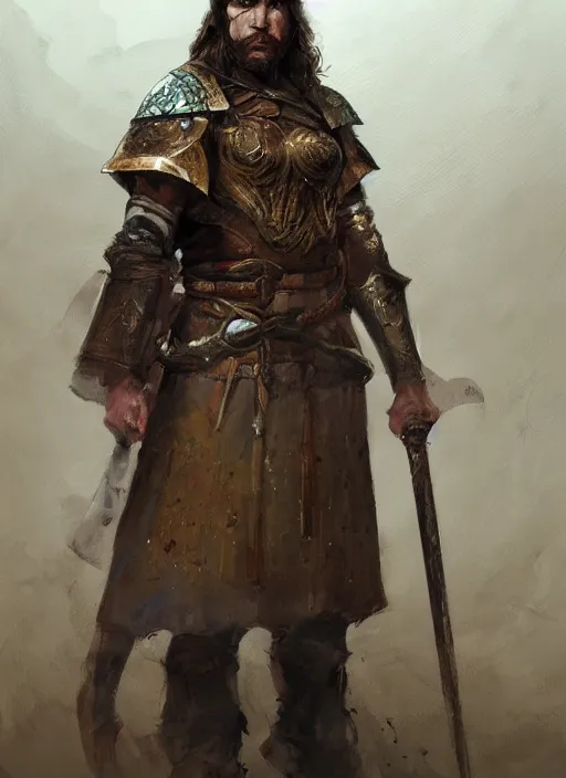 Image similar to highly detailed painting of a cleric warrior by jon foster, high fantasy, trending on artstation