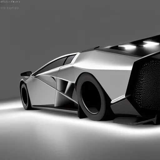 Prompt: an extremely perfect render of brushed metal f-117 nighthawk lamborghini with polished reflections! Glass, chrome, magnesium, obsidian, porcelain panels, titanium, glowing, leds, metallic, volumetric lighting, Blender, 3d, realistic shadows, caustics, highly detailed, ultra realistic, 8k, hd