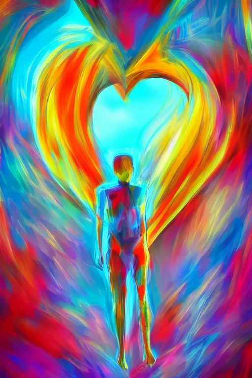 Image similar to abstract and artistic visual representation of human empathy, human, spiritual, energy, heart, bloom effect trending on artstation
