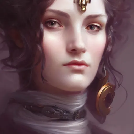 Prompt: character concept portrait of a steampunk woman with pale face, intricate, elegant, digital painting, concept art, smooth, sharp focus, illustration, by mandy jurgens and william - adolphe bouguereau, artgerm,