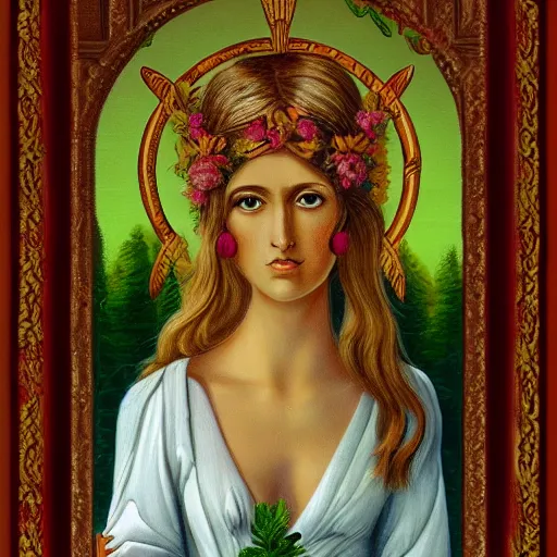 Prompt: a symmetrical portrait painting of a greek goddess of earth and love