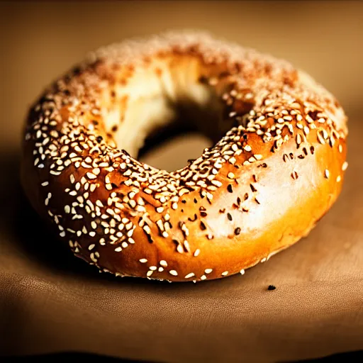 Image similar to a cinematic photograph of a bagel. award winning, perfect lighting, backlight