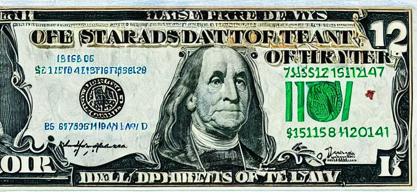 Prompt: American dollar bill with SpongeBob on it