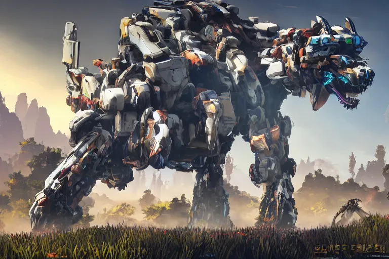 Image similar to stalker machine mecha animal beast robot of horizon forbidden west horizon zero dawn bioluminiscence global illumination ray tracing hdr fanart arstation by sung choi and eric pfeiffer and gabriel garza and casper konefal