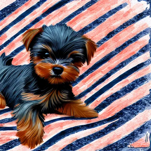 Image similar to digital painting of a cute adorable yorkie puppy sleeping on a soft blanket