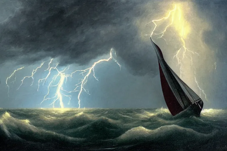 Image similar to giant kraken swallowing a sail boat, storm, lightning, rain, fantasy, horror