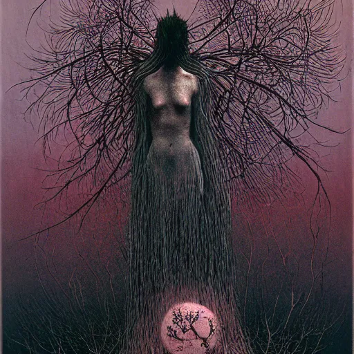 Prompt: crow girl in thorns by Beksinski