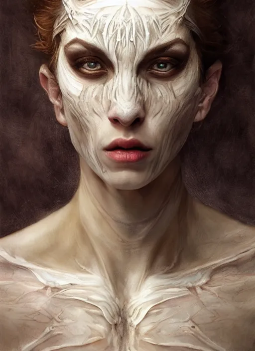 Prompt: half demon half human intricate skin pattern texture, elegant, peaceful, full body, white horns, hyper realistic, extremely detailed, dnd character art portrait, fantasy art, intricate fantasy painting, dramatic lighting, vivid colors, deviant art, artstation, by edgar maxence and caravaggio and michael whelan and delacroix.