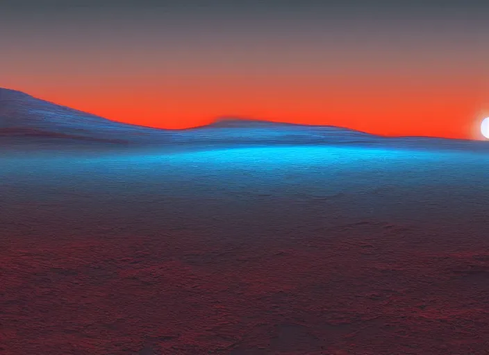 Image similar to beautiful blue sunset on Mars, detailed digital art, blue lighting