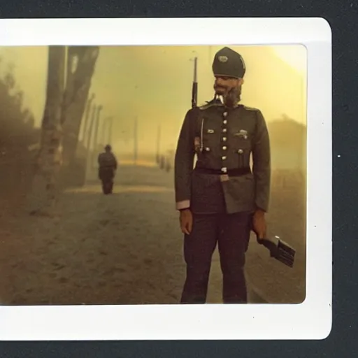 Image similar to polaroid hyper realistic New Californian republic solider by Tarkovsky