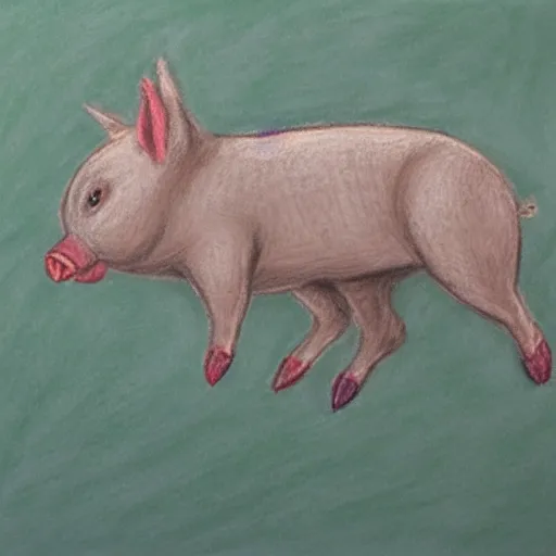 Image similar to chalk pastel drawing of of a flying pig with wings