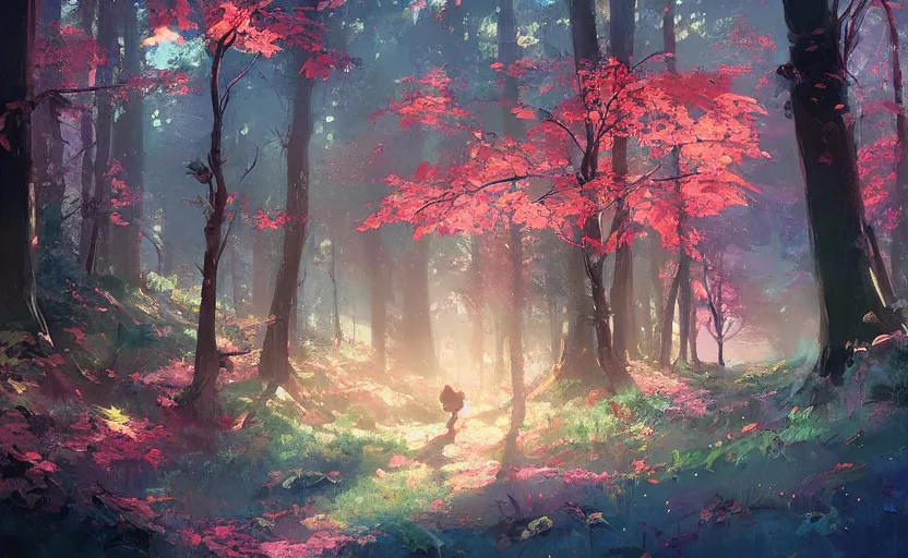 Image similar to dreamy magical forest by Atey Ghailan and Michael Garmash,