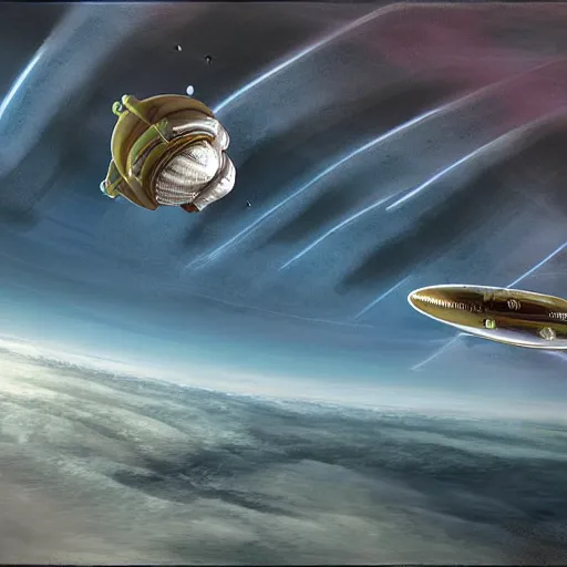 Image similar to spaceship launching into space full throttle, surrealist environs, digital art