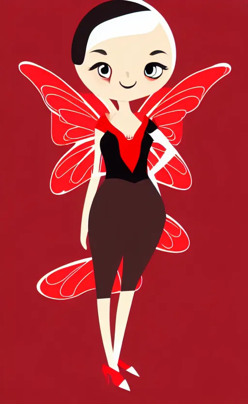 Prompt: fairy with a detailed face and black hair in a red outfit, full body, trending, vector art, illustration,