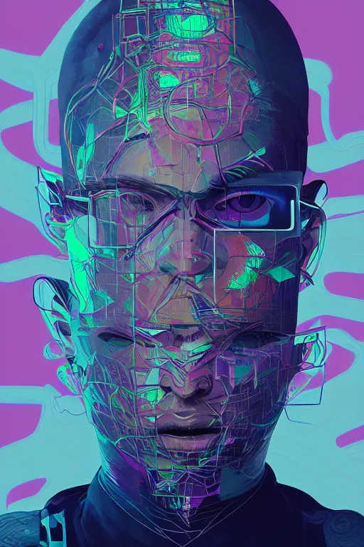 Image similar to abstract portrait, cyberpunk art, floating detailes, very detailed face, leaves by miyazaki, colorful palette illustration, kenneth blom, mental alchemy, james jean, pablo amaringo, naudline pierre, contemporary art, hyper detailed