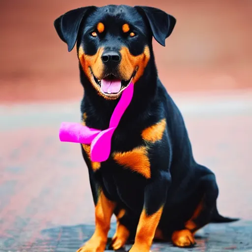 Prompt: rottweiler wearing a pink shirt