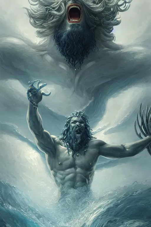 Image similar to poseidon humanoid god of the sea, trident, highly detailed, d & d, fantasy, highly detailed, digital painting, trending on artstation, concept art, sharp focus, illustration, art by artgerm and greg rutkowski and magali villeneuve