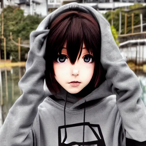 Prompt: anime manga menhera chan boymoder black hoodie brown eyes and hair