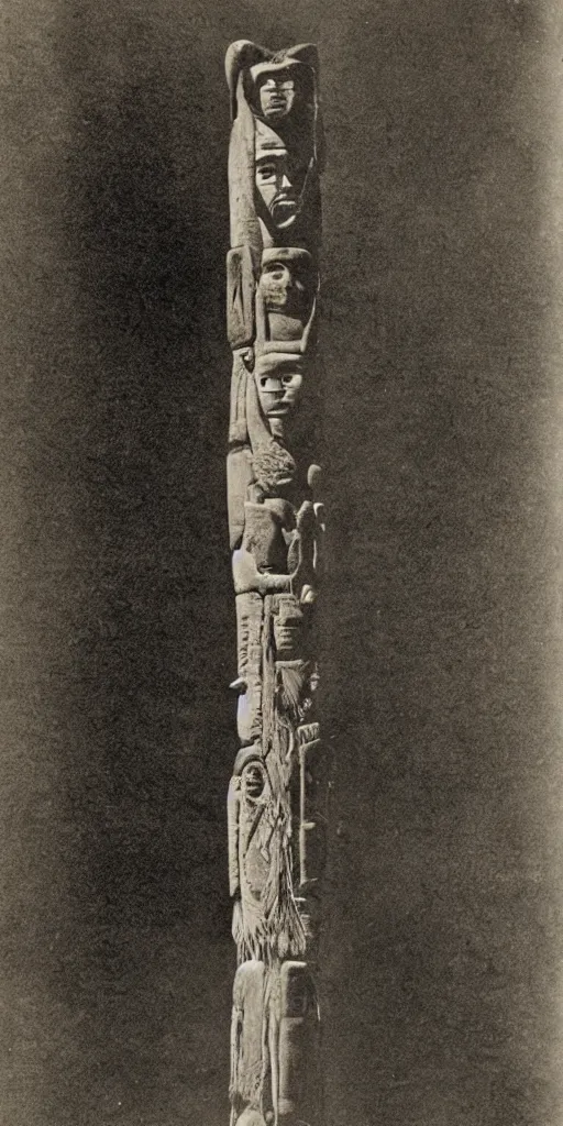 Prompt: vintage photo of Tsimshian totem by edward s curtis