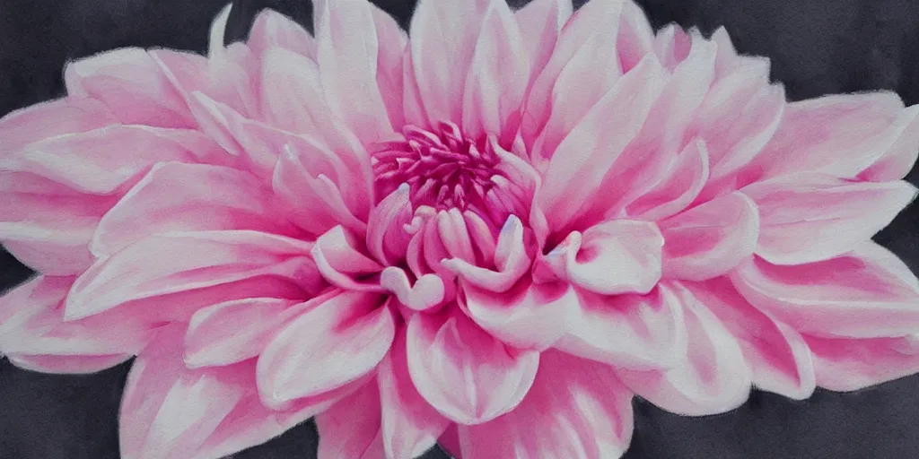 Image similar to a pastel creamy pink dahlia blossom, watercolor, artstation, moody