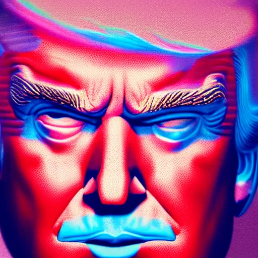 Prompt: synthwave, chromatic, Donald Trump face, detailed face, high resolution