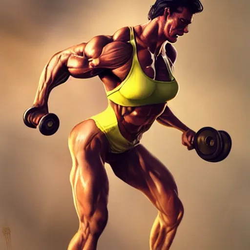 Image similar to lemon with muscular body working out by greg rutkowski