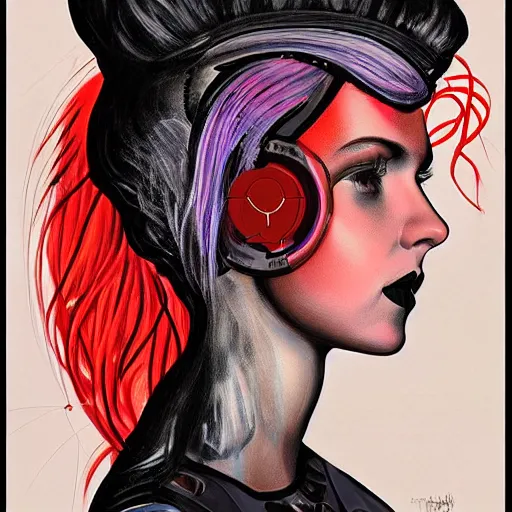 Image similar to a detailed and complex, highly detailed, concept art, soviet propaganda poster depicting a portrait of a gothic e - girl with neon hair. painting by irakli toidze