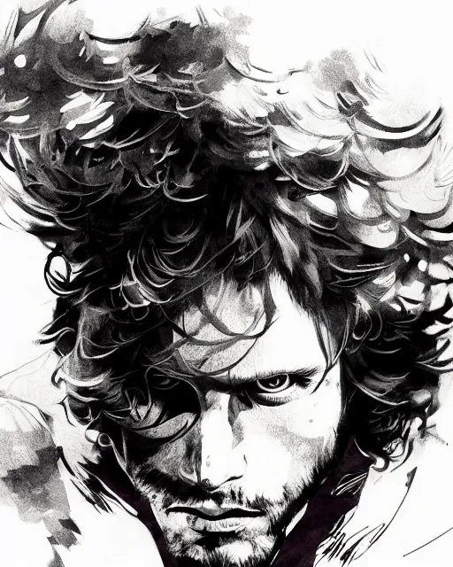 Image similar to portrait of jim morrison, concept art, sumi - e style, intricate linework, artstation, trending, highly detailed, smooth, focus, art by yoji shinkawa,