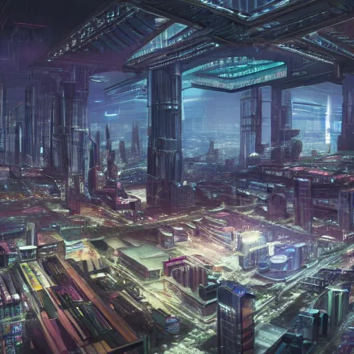 Prompt: large group people in a huge warehouse, looking at hologram of futuristic city on a table | cinematic concept art | godrays | 4 k | clear details | tabletop buildings | tabletop | hologram foreground