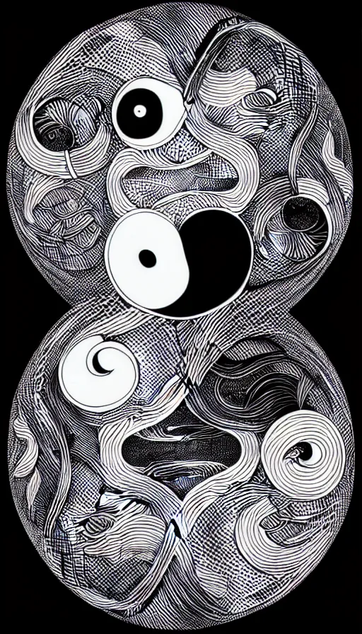 Image similar to Abstract representation of ying Yang concept, by james jean,