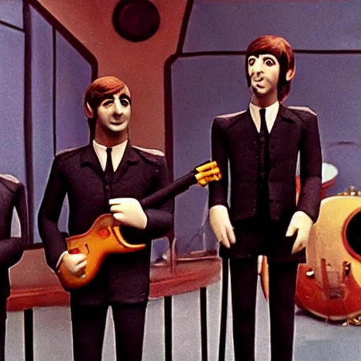 Image similar to stills from the beatles movie in puppets by gerry anderson, vintage film, 1 9 6 0 s