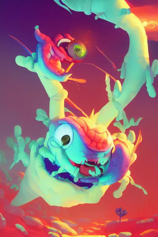 Image similar to smurf ghost creature animal sushi cristal very big eye roots cactus elemental flush of force nature micro world fluo fishscale, behance hd by jesper ejsing, by rhads, makoto shinkai and lois van baarle, ilya kuvshinov, rossdraws radiating a glowing aura global illumination ray tracing hdr