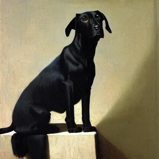 Prompt: Vermeer painting of a black Labrador retriever, award winning, famous