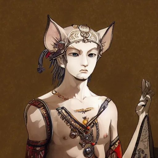Prompt: illustration of the roman emperor augustus neko man half cat, character design, art station, epic, elegant, masterpiece of yoshitaka amano