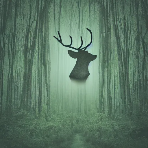 Prompt: a forest inside a negative space in the shape of a deer