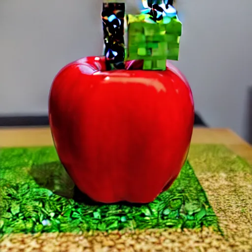 Image similar to real - life professional photo of a minecraft enchanted apple, highly detailed, extremely high quality, hd, 4 k, 8 k, professional photographer, 4 0 mp, lifelike, top - rated, award winning, realistic, detailed lighting, detailed shadows, sharp, no blur, edited, corrected, trending