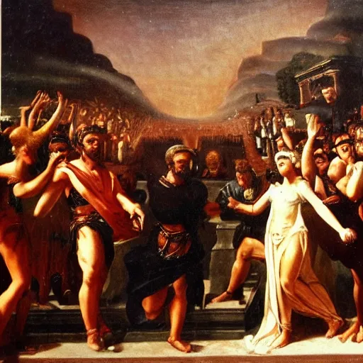 Prompt: the madness of nero, historically accurate, by various popular artists, oil painting on canvas, epic, cinematic,