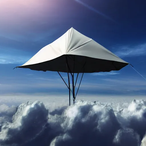 Prompt: tent on a cloud in the sky. fluffy clouds, light rays, angels. high definition, octane, fantasy