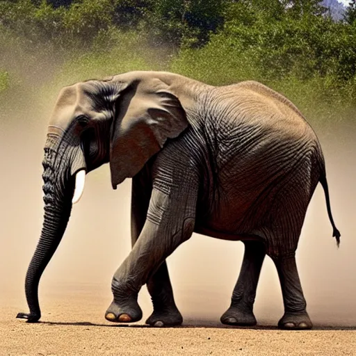 Image similar to an elephant crumbles and turns into dust that disperses in the air