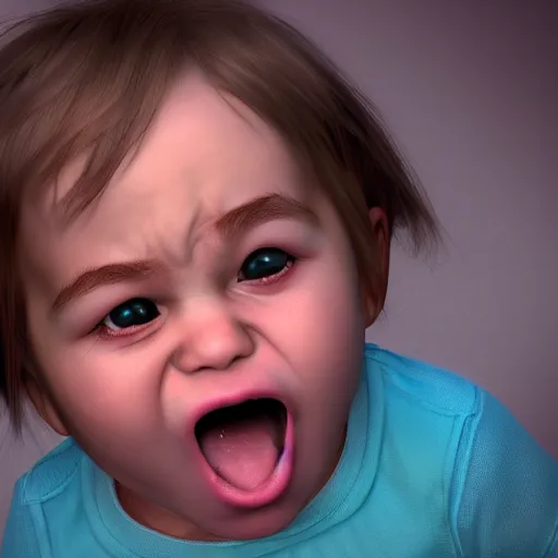 Image similar to an angry toddler, photorealistic, highly detailed, soft lighting, cinematic