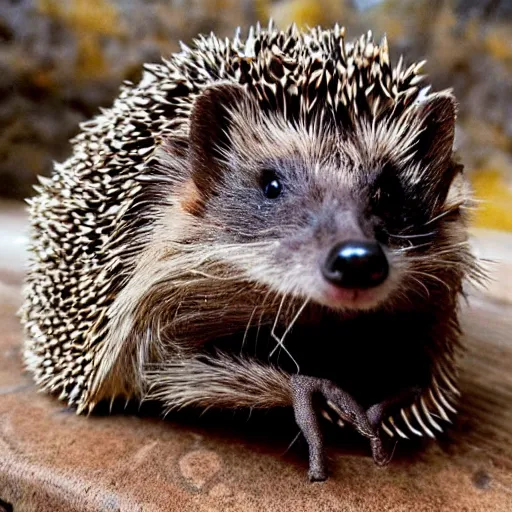 Image similar to still image of a hedgehog wearing body armor, hedgehog soldier with a gun, the hedgehog is holding a rifle, photo