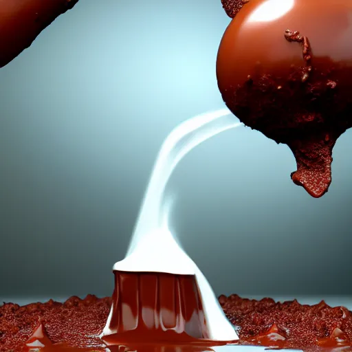 Image similar to 3 d model cgi liquid chocolate tornado splash 3 d render, global illumination, hdri, redshift render, ultra glossy surreal concept art, cinematic, 4 k