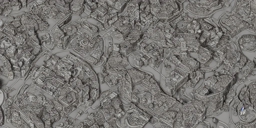 Image similar to intricate baroque kawaii cartography map of a fantasy world : : terrain cartography, fantasy aesthetic, autodesk 3 d rendering, v - ray collection, maverick studio, arnold 3 d render, blender render, indigo renderer, redshift render, enscape render, maxwell render, luxcorerender, renderman, lumion render, marmoset render
