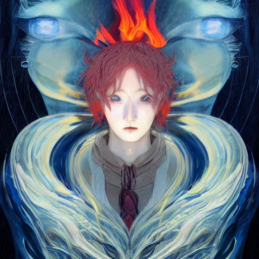 Image similar to prompt : flames and blades character portrait soft light painted by james jean and katsuhiro otomo and erik jones, inspired by evangeleon anime, smooth face feature, intricate oil painting, high detail illustration, sharp high detail, manga and anime 1 9 9 9