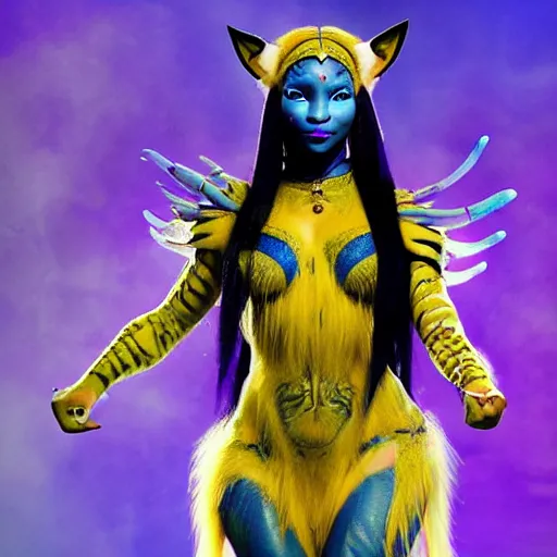 Prompt: nicki minaj as a beautiful na'vi in avatar, studio photo, award winning