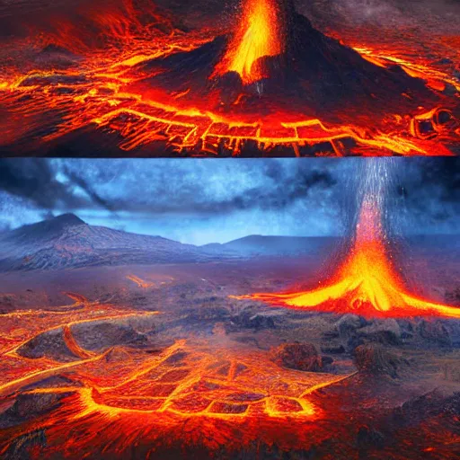 Prompt: huge volcanic eruption in the center of dallas, extreme realism, huge explosion, massive destruction, extremely detailed digital painting, highly detailed, 1 9 2 0's colored pencil art style, deep aesthetic, 8 k, highly ornate intricate details, cinematic lighting, rich colors, digital artwork, ray tracing, hyperrealistic, photorealistic, cinematic landscape, trending on artstation,