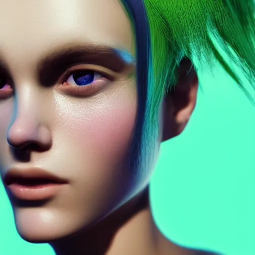 Image similar to headshot portrait, beautiful face of a girl, green eays, multicolored hair, a tear on his cheek, ultra realistic, hyperrealism, perfect faces, fine details, by brom, by gerald, 4 k, octane render, unreal engine